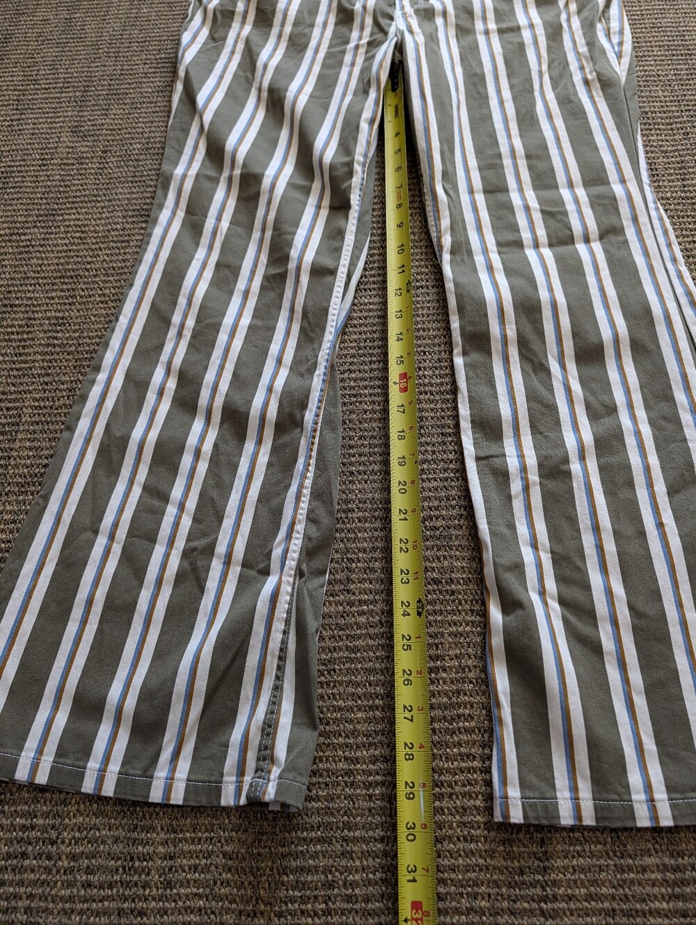 Wrangler Retro Moss Green Blue Mustard Stripe High Rise Flare Jeans Size 18 - Picture 9 of 12